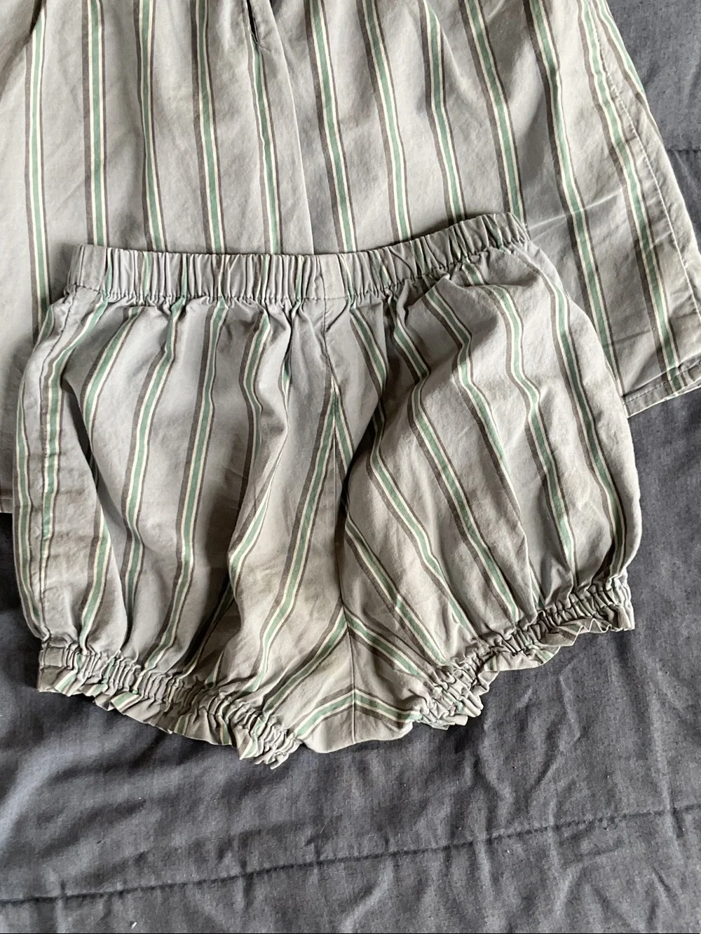 Tea Collection Green-Striped Embroidered Dress with Matching Bloomers